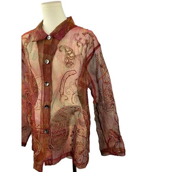 Chicos Sheer Embroidered Button-Up Jacket Size 3 - Picture 3 of 6